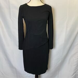 Ronen Chen Women’s Midi Dress Size 0 Black Tiered Long Sleeve Sheath Flattering